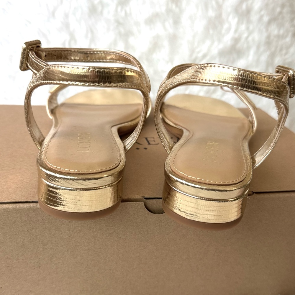 NIB J Crew Lizard Embossed Ankle Strap Sandals Gold 6 - Picture 8 of 14